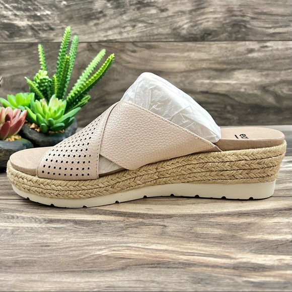 Earth Modena Marigold Espadrille Platform Wedge Slide Sandal 8M Blush Leather - Picture 7 of 11